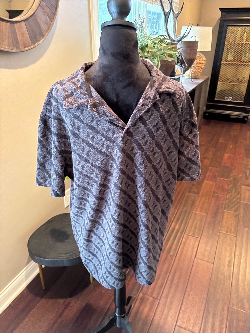 Stylish Black Patterned Polo Shirt